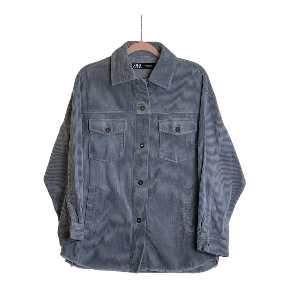 Zara Denim Shirt Jacket Womens XS Blue Grey Oversized Shacket Bloggers Fave